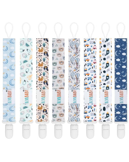 ALVABABY Pacifier Clips 8 Pack Pacifier Binky Paci Holder Leashes for Baby Teethers 8DP18A