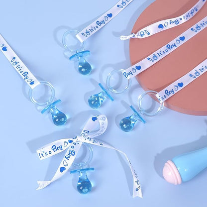 72 Acrylic Pacifier Necklace for Baby Shower Boys & Girls Party Favors, Gender Reveal Party Table Scatter/Necklace Game (Blue & Pink)