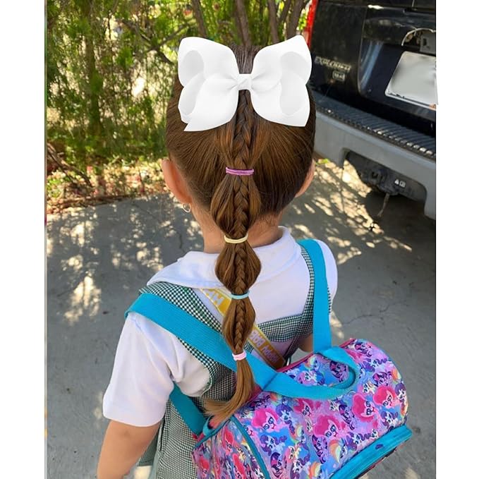 2 PCS 6inchs Hair Bows for Girls Grosgrain Ribbon Hair Bow Alligator Clips Hair Accessories for Baby Girls Toddlers(White)