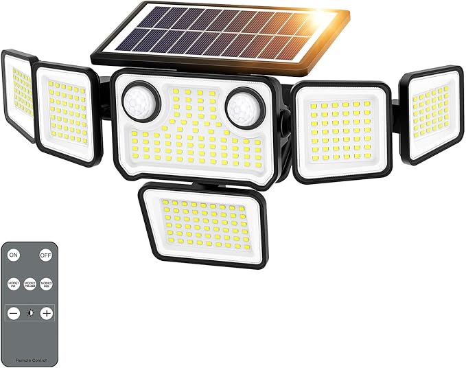6000LM Solar Lights Outdoor Waterproof, 6 Heads Solar Flood Lights Outdoor with 2 Motion Sensor, 310 LED Motion Light with Remote Control for Yard Outside House Patio 1 Pack