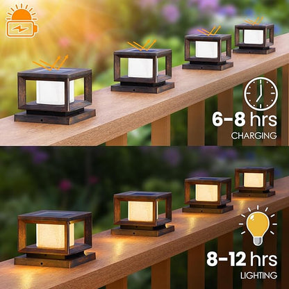 Mlambert 8 Pack Solar Post Lights Outdoor, Waterproof Fence Cap Lights for Deck, 4x4 6x6 Wooden Vinyl Outdoor Light with Shinning Effect, Brown