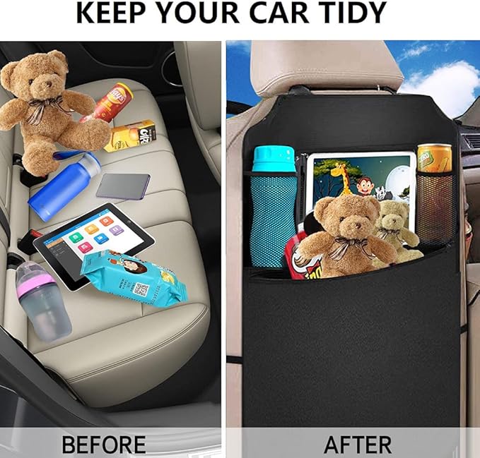 Premium Backseat Organizer for Kids 2 Pack, Heavy Duty Waterproof and Stain Resistant Kick Mats Back Seat Protector, Durable Backseat Car Organizer with Tablet Holder+Storage Pockets