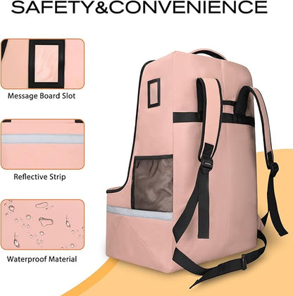 LARIPOP Car Seat Travel Bag for Airplane, Universal Gate Check Car Seat Bag, Padded Backpack with Waist Belt, Reflective Strips & Protective Feet, Fits Infant Convertible Booster Seats, Flesh