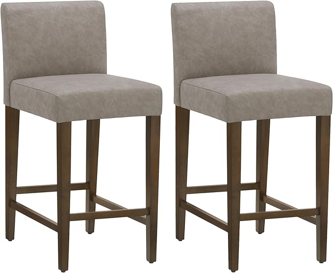 CHITA Counter Height Bar Stools Set of 2, 27" H Seat Height Upholstered Barstools, PU Leather in Stone Grey