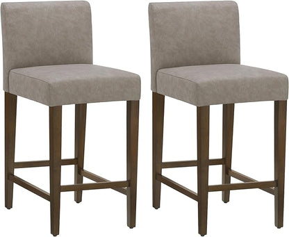 CHITA Counter Height Bar Stools Set of 2, 27" H Seat Height Upholstered Barstools, PU Leather in Stone Grey