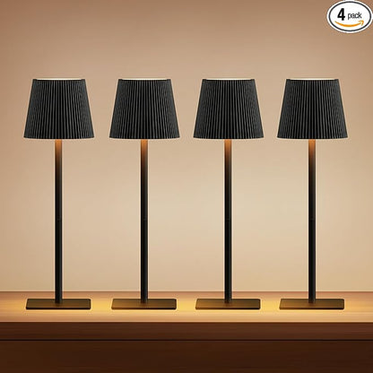 LUTEC 4 Pack Cordless Table Lamp,6000mAh Rechargeable Battery Operated Desk Lamp,Two Adjustable Heights,Waterproof, Touch Control & 3 Color Stepless Dimming for Restaurant/Bedroom/Bars/Outdoor (Black)