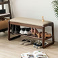 Shoe Bench, Entryway Bench with Leather Cushion, Solid Wood Shoe Rack, Mid Century Modern Bench, Shoe Storage, Shoe Organizer for Entryway (Grey, 31.5" W)