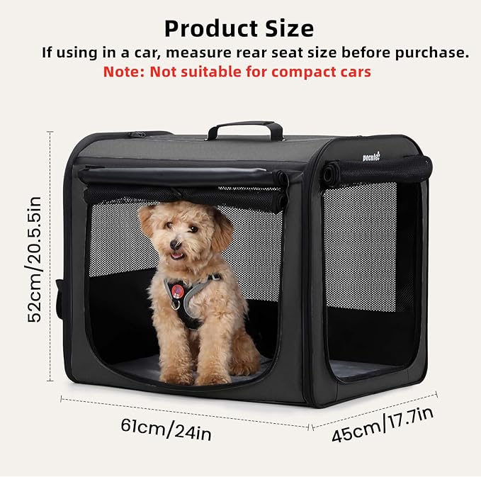 Dog Car Carrier Light Weight, 24×17.7×20.5in Dog Carrier for Cars Easy to Assemble, Dog Cars Crate Portable and Breathable, Foldable Pet Carrier for Outing, Dogs Travel Crate with Curtain Dark Gray