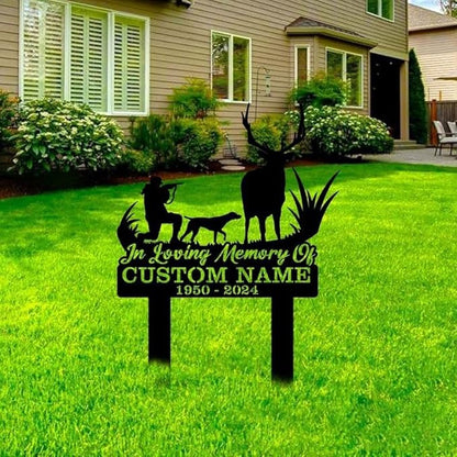 Custom Deer Dog Memorial Metal Stake – Personalized Hunting Grave Marker, Deer Forest Garden Stake, Yard Outdoor Decor (Deer Hunter Memorial)