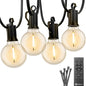 Brightown Outdoor String Lights, 38FT 15 Shatterproof LED Bulbs with Remote, Waterproof Dimmable Patio Hanging Lamps for Porch, Balcony, Bistro, Cafe, Deck, Backyard