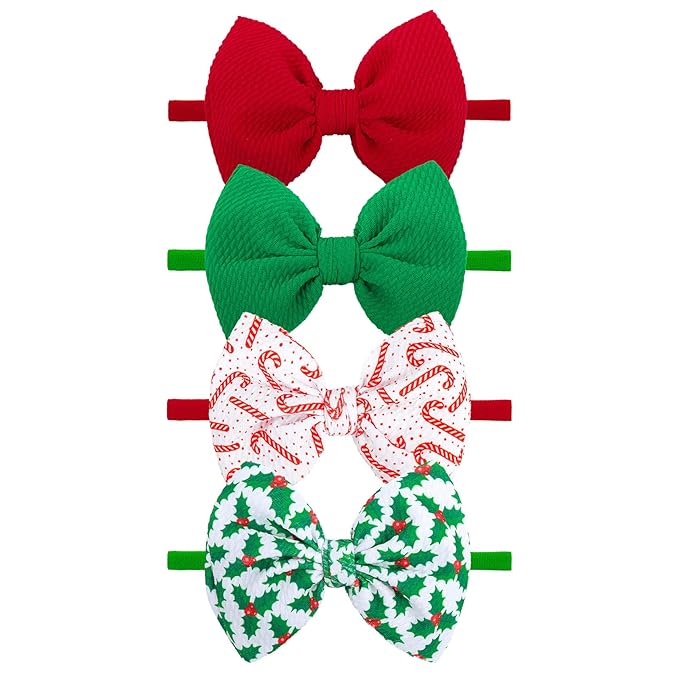 Christmas Baby Girl Bows Headbands Xmas Tree Headbands Candy Cane Hair Bow Elastic Nylon Hairbands Hair Accessories Newborn Infant Toddler