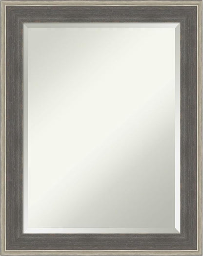 Amanti Art Grey Wall Mirror 29x23 Cottage Grey Silver Rectangle Bathroom Mirror for Wall Decor Living Room, Medium Casual Wood Frame, Hangs Horizonally and Vertically, Bathroom Decor, Beveled Edge