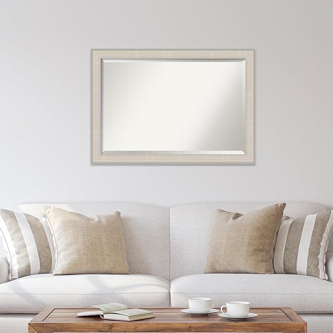 Amanti Art White Bathroom Mirror for Over Sink, 29x41 Cottage White Silver Rectangle Vanity Mirror, Large Coastal Wood Frame, Hangs Horizonally and Vertically, Bathroom Wall Decor, Beveled Edge