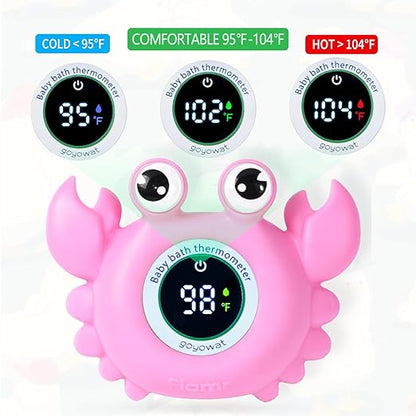 Baby Bath Thermometer Crab Toy - Digital Floating Water Thermometer with LED Display & Color Alerts for Infants, Cute Bath Tub Sensor & Safe Bath Time Essential Toy