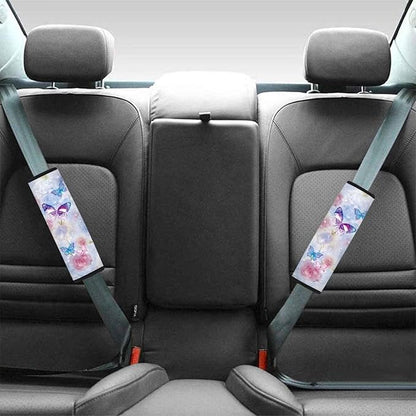 Rose Seat Belt Cushion Shoulder Strap Butterfly Car Seat Belt Holder 2 Piece Set Universal Flower Car Anti-Slip Shoulder Belt Protector for Cars Trucks SUVs Airplanes