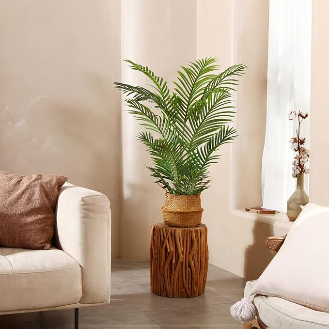 LOMANTO Fake Majesty Palm Plant 4Ft Artificial Plants for Home Decor Indoor Faux Palm Trees in Pot Fake Tropical Plants for Housewarming Gift 2Pack