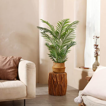 LOMANTO Fake Majesty Palm Plant 4Ft Artificial Plants for Home Decor Indoor Faux Palm Trees in Pot Fake Tropical Plants for Housewarming Gift 2Pack