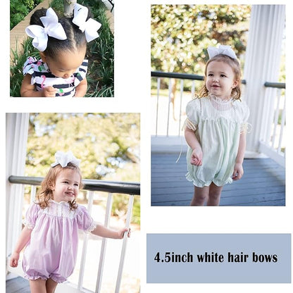 6 PCS 4.5" Grosgrain Ribbon Alligator Clips - Hair Bows for Toddler Girls and Kids (White)