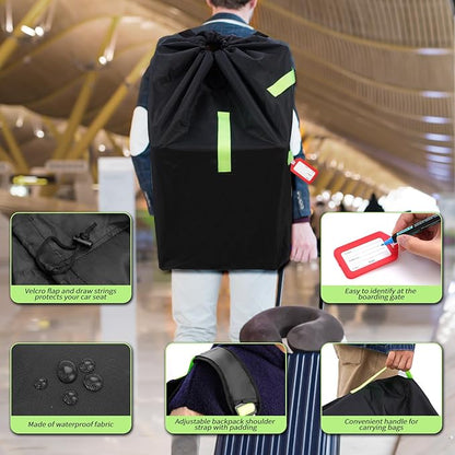 Zihvfzu Waterproof Car Seat Travel Bag, Suitable for Airplane and Air Travel, Durable Cushioned Backpack Design, Suitable for Strollers, Height Increasing Seats, Convertible Seats, with 1 Luggage Tag