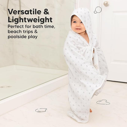 KeaBabies Muslin Baby Bath Towels with Hood for Girls, Boys -Large Organic Cotton Hooded Baby Towels for Newborns,Toddlers,Infant,Kids,Soft Absorbent Newborn Bath Essentials Gift Set(Petunia, Regular)