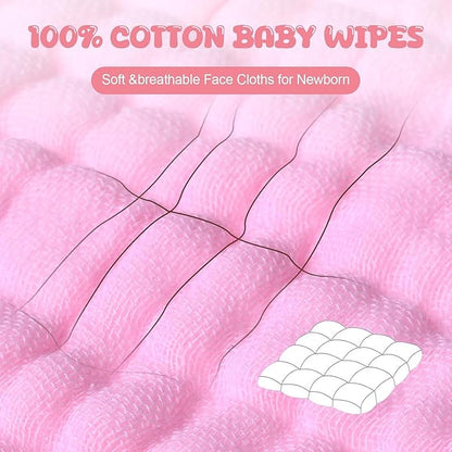 Chumia 30 Pcs Baby Muslin Washcloths Muslin Burp Cloths Baby Towel Natural Cotton Burp Cloths Wipes Soft Newborn Face Towel Absorbent for Face Bath Shower, 12 x 12'' (Light Pink, White, Pink)