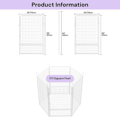 Garden Fence with Gate 50 in(H) x 15.4 ft(L) 6 Panels, Heavy Duty Metal Animal Barrier for Dog and Rabbit, Outdoor Fencing, Easy Set Up, White