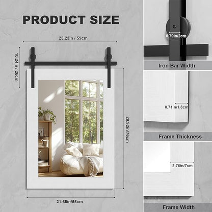 Hasipu Farmhouse Bathroom Mirror, 22"x30" Rustic Wood Framed Wall Mounted Mirror, White Vintage Vanity Mirror Barn Door Style Decrative Mirrors