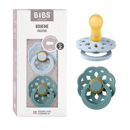 New BIBS Pacifiers - Boheme Collection | BPA-Free Baby Pacifier | Made in Denmark | Set of 2 | Baby Blue/Island Sea | 6-18 Months