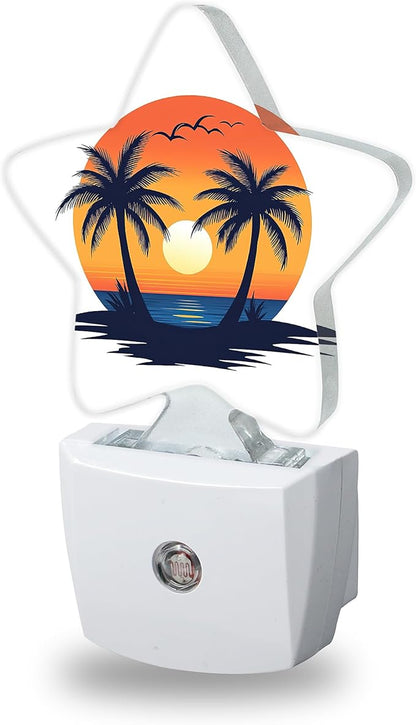 Beach Sunset Night Lights Plug Into Wall Decorative,Palm Trees Nightlight with Dusk Sensor for Bathroom,Kitchen,Entryway,Room Accent,Gifts