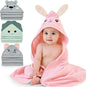 FIOBEE Hooded Baby Towels 100% Muslin Baby Bath Towels for Newborn with Animal Design Ultra-Soft and Absorbent Bath Essentials for Toddler, Unisex Girls Boys 30 x 30 inch, Pink Bunny