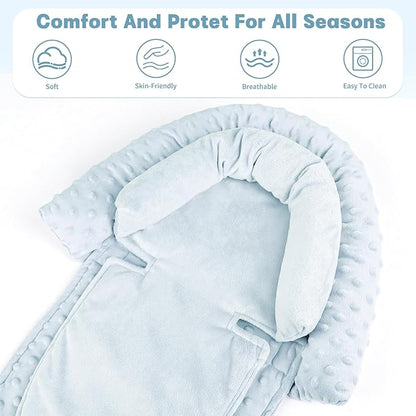 Infant Car Seat Insert, Baby Car Seat Head & Body Support with Straps Pads, Soft Newborn Preemie Carseat Insert Cushion for Girls Boys, Fits Carseat, Stroller, Swing, Bouncer, Light Blue