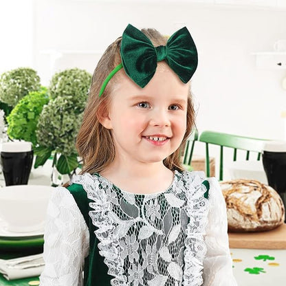 YanJie St. Patrick's Baby Headbands Green Velvet Bows Shamrock Clover Hair Accessories for Newborn Infant Toddler Girls