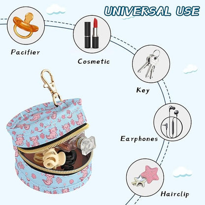 Cartoon Axolotl Coral Blue Print Pacifier Holder Case for Diaper Bag Portable Travel Pacifier Storage Case with Clip Newborn Baby Pouch for Baby Boys Girls Purse Outdoor