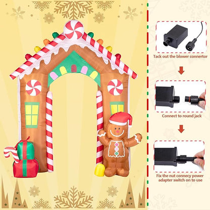 Hioasis 10 FT Christmas Inflatable Decorations - Archway with Gingerbread Man and Gift Box X-mas Outdoor Inflatables with LED Lights Built-in Perfect for Christmas Party&Holiday&Yard&Garden