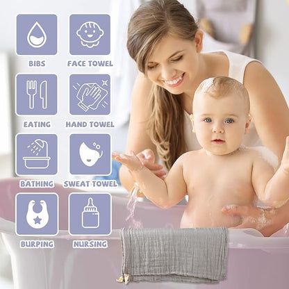 MUKIN Baby Washcloths - Soft Face Cloths for Newborn, Absorbent Bath Face Towels, Baby Wipes, Burp Cloths or Face Towels, Baby Registry as Shower. Pack of 6-12x12 inches (Grey)