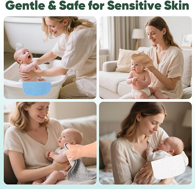 MIGIOL Baby Washcloths 100% Cotton Size is 12x12 inches. Lightweight, Portable, and Ideal for use at Home or on The go. (White & Pink 6 Pieces)