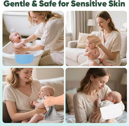 MIGIOL Baby Washcloths 100% Cotton Size is 12x12 inches. Lightweight, Portable, and Ideal for use at Home or on The go. (White & Pink 6 Pieces)
