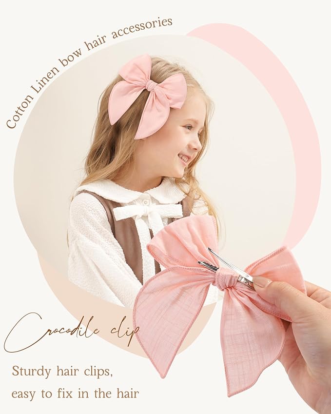 doboi 8PCS Baby Girls Hair Clips Fable Hair Bows Cotton Linen Bows for Girls Hair Accessories for Baby Toddlers Kids