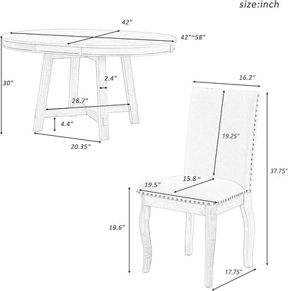 5 Pieces Dining Table Set with 43" Round Extendable Desk,Living Room Furniture W/ 4 Upholstered Curved Legs Chairs,for Restaurant,Home Bistro,Espresso