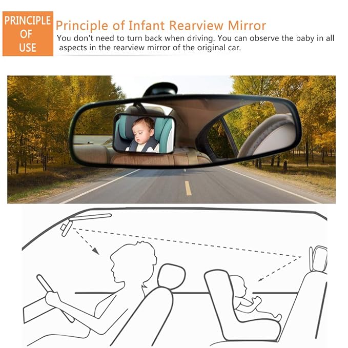 Baby Mirror for Car - Safety Car Seat Mirror for Rear Facing Infant with Wide Crystal Clear View - Adjustable Acrylic 360°for Backseat - Safe, Secure and Shatterproof (Blue)
