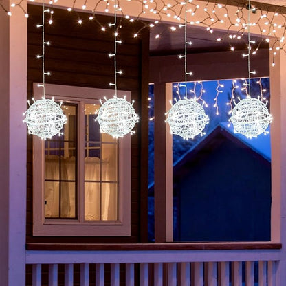 Outdoor Christmas Balls Lights 4 Pack Hanging 7.9" LED Garden Sphere Tree Lights 8 Modes Waterproof Glow Globe Light with Memory Timer Plug for Yard Porch Eave Patio Home Bedroom Decoration-Cool White
