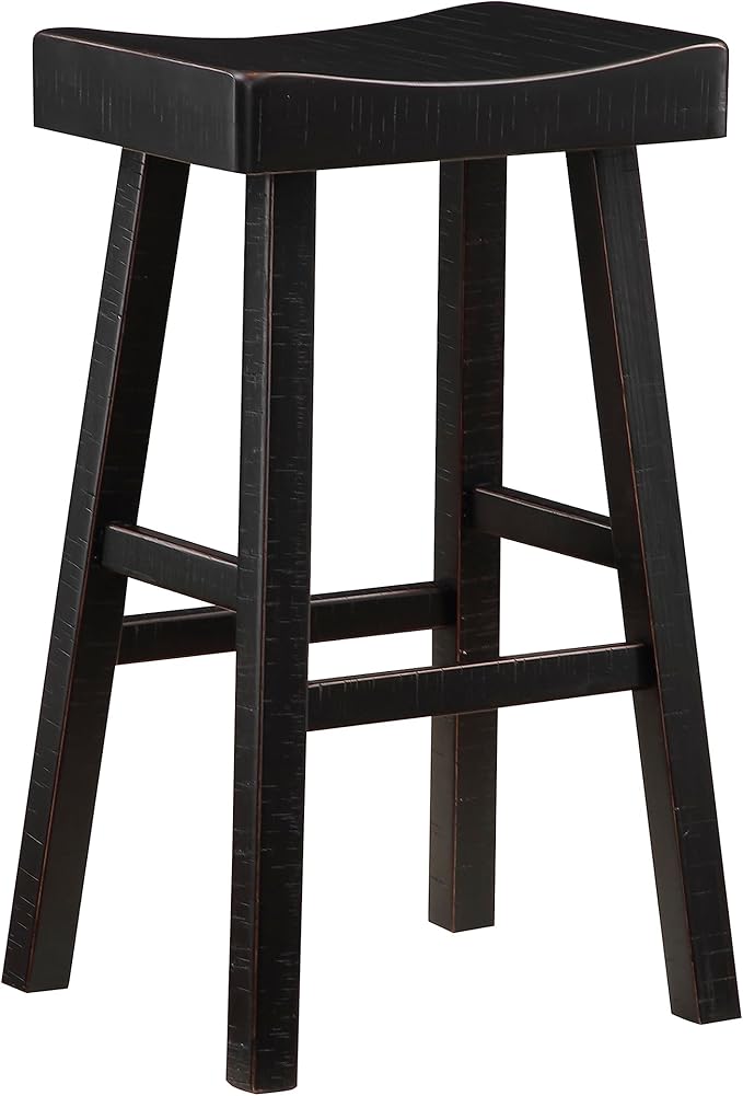 Lexicon Saddle Bar Stools Set of 2 Barstools with Footrest, Armless Dining Chairs for Kitchen Island, Breakfast Nook, Living Room, Pub Height, Black