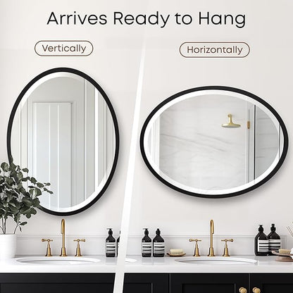 OVALCREST - Oval Wooden Beveled Wall Mirror for Home Decor, Bathroom, Vanity, Bedroom, Living Room, Hallway - London Style (Matte Black) 25.1 x 31.1