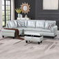 Silver Green L-Shaped 3-Piece Faux Leather Sofa with Storage Ottoman Set, Sectional Couch Sofa Set for Living Room, Office, Small Space