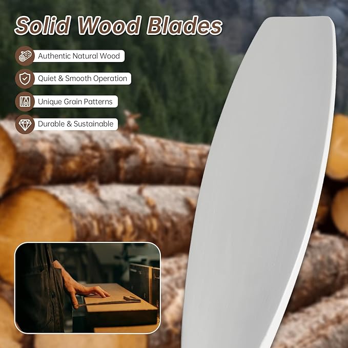 Sofucor 52 Inch Smart Ceiling Fan Without Light Flush Mount Solid Wood Ceiling Fan with Alexa/Google/APP/Remote Control-Modern Outdoor Ceiling Fans No Light for Bedroom/Patio/Indoor, White