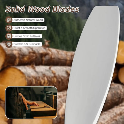 Sofucor 52 Inch Smart Ceiling Fan Without Light Flush Mount Solid Wood Ceiling Fan with Alexa/Google/APP/Remote Control-Modern Outdoor Ceiling Fans No Light for Bedroom/Patio/Indoor, White
