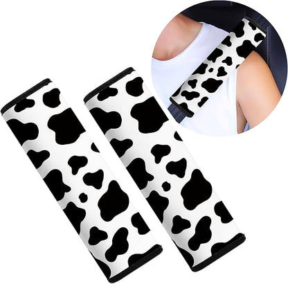 Car Seat Belt Pad Cover, 2-Pack Soft Car Safety Seat Belt Strap Shoulder Pad for Adults and Children, Suitable for Car Seat Belt, Backpack, Shoulder Bag (Cow Pattern)