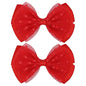 Tiny 3 Inch Dot Organza Double Hair Bow Clips - Cute Lined Boutique Alligator Hairpin for Girls, Toddlers, and Little Teens - Kids Barrettes Set of 2 Small Stylish (Red)