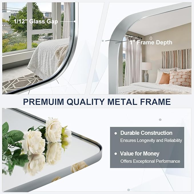 ANDY STAR Chrome Oblong Mirror, 32x40 Inch Polished Chrome Oval Mirror for Bathroom with Stainless Steel Metal Frame, Wall Mouned for Bathroom, Living Room, Entryway