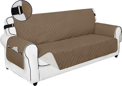 PureFit Reversible Sofa Couch Cover Water Resistant Couch Covers for 3 Cushion, Washable Furniture Cover with Non-Slip Foam and Adjustable Strap for Dogs, Pets (Sofa, Camel/Ivory)